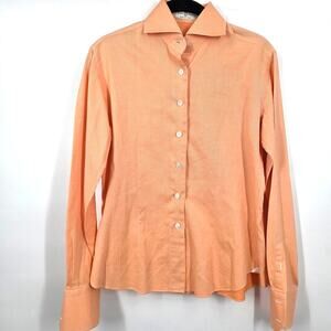 Diane Firsten Italy women SZ 42 4/6 S Orange Button Collared Blouse Workwear